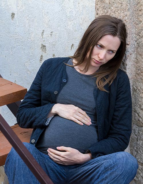 pregnant and alone on stairs